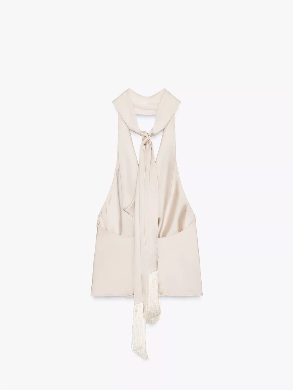 Zara Cream Halter Neck Tie-Front Blouse